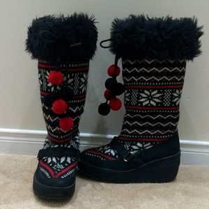 Snow Bunny Knit Pom Pom Tassel Suede Sweater Boots